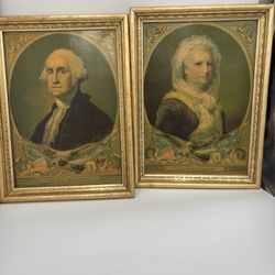 George & Martha Washington Antique, 1880, Chromo Lithograph With Gold Leaf Frames