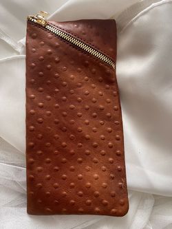 Brown Leather Zip Pouch Clutch