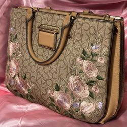 Unique Calvin Klein Dani Embroidered Floral Signature Satchel Purse / Shoulder Bag Original $268