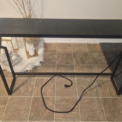 Console Sofa Table, 44.9" Entryway Table with Power Station, Narrow Couch Table with USB Ports and Outlets, Metal Frame, for Entrance, Living Room