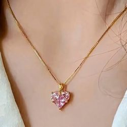 Sterling Silver Necklace With Pink Heart Shaped Stone