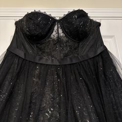 Jules & Cleo Prom Tulle Lace Corset Sequined Black Dress 