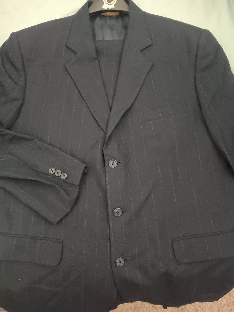 Men's Navy Blue & Grey Pin Striped Versini Suit 38x34