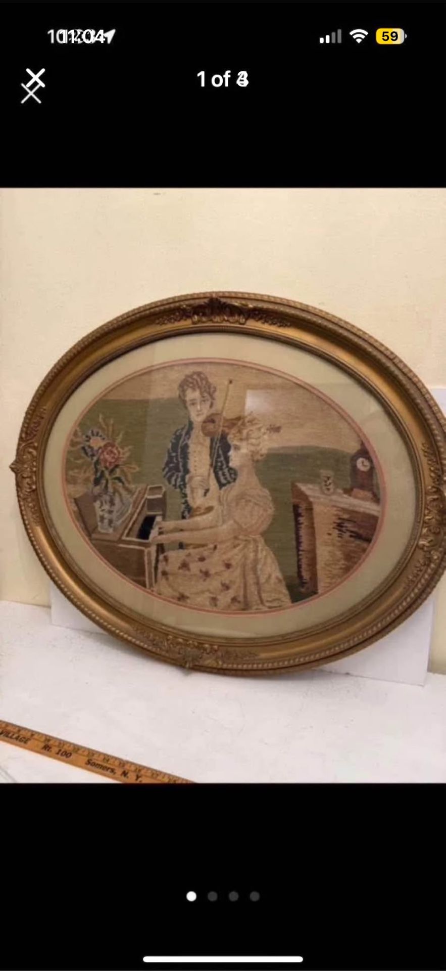 Large Needlework In Ornate Frame