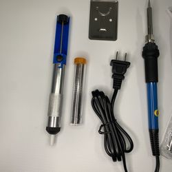 60W 110V Electric Soldering Iron Kit with Adjustable Temperature Welding Iron, 5pcs Tips, Desoldering Pump, Tweezer, Solder Tube, and Stand
