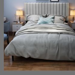 OLALITA King Size Bed Frame with Velvet Upholstered Headboard, Platform Bed with Strong Wood Slats, Mattress Foundation, Box Spring Optional, Easy Ass