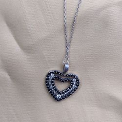 Sterling Black And White Diamond Heart necklace