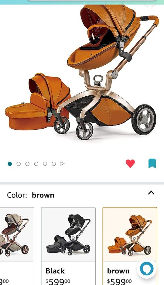 Brown Leather Stroller And Bassinet Combo 