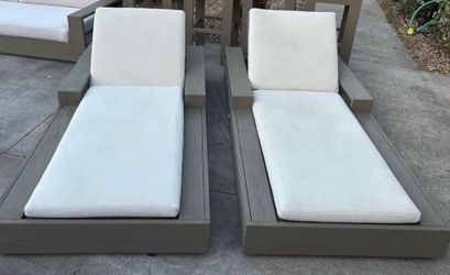 RESTORATION HARDWARE MARBELLA TEAK CHAISE LOUNGES (2)