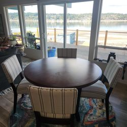 48" Transitional Style Round Wood Dining Table & 4 Chairs