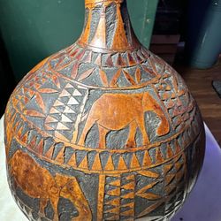 Large Vintage Hand-carved African Gourd with A Unique Maker's Mark On Bottom
