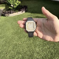 Custom VVS Moissanite Watch — Black & White Two-Tone Iced Out W Box + Papers Included