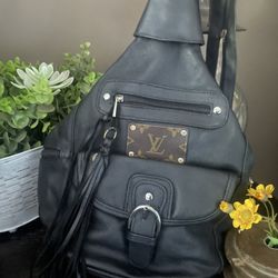 Upcycled Black Backpack Or Sling Bag In One
