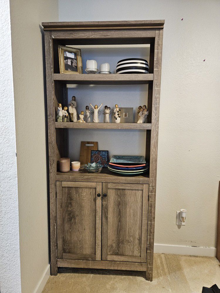 Gray / Brown Solid Wood Shelf W/ Cabinet