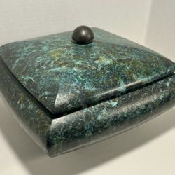 Vintage TONY EVANS Studio Art Pottery Malachite Glaze Lidded Large Ceramic Box