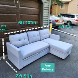 Free Delivery | Gray L-Shaped Pull Out Couch Bed with Reversible Sleeper and Storage Sectional Sofa