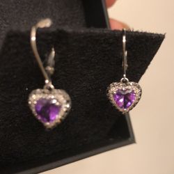 10k Gold, Diamond, Amethyst Earrings NEW