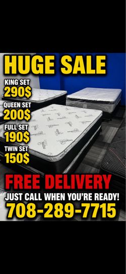 Huge sale for Mattress And Box brand  new Twin size #mattress and box 150.$ full 190$ Queen 200$ king 290$. free delivery free set up 708….289…7715… c