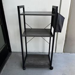 New In Box 3 Tier Rolling 20”W x 14”D x 42”H Microwave Stand Printer Shelf With Side Organizer And Locking Wheels 