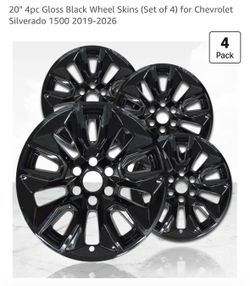20" 4pc Gloss Black Wheel Skins (Set of 4) for Chevrolet Silverado 1(contact info removed)-2026