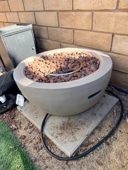 Modern Concrete Bowl Propane Fire Pit - 3 Piece Set (w/ Tank Cover & Fabric Cover)