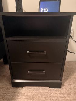 Black Nightstand with Two Drawers and Shelf set of 2