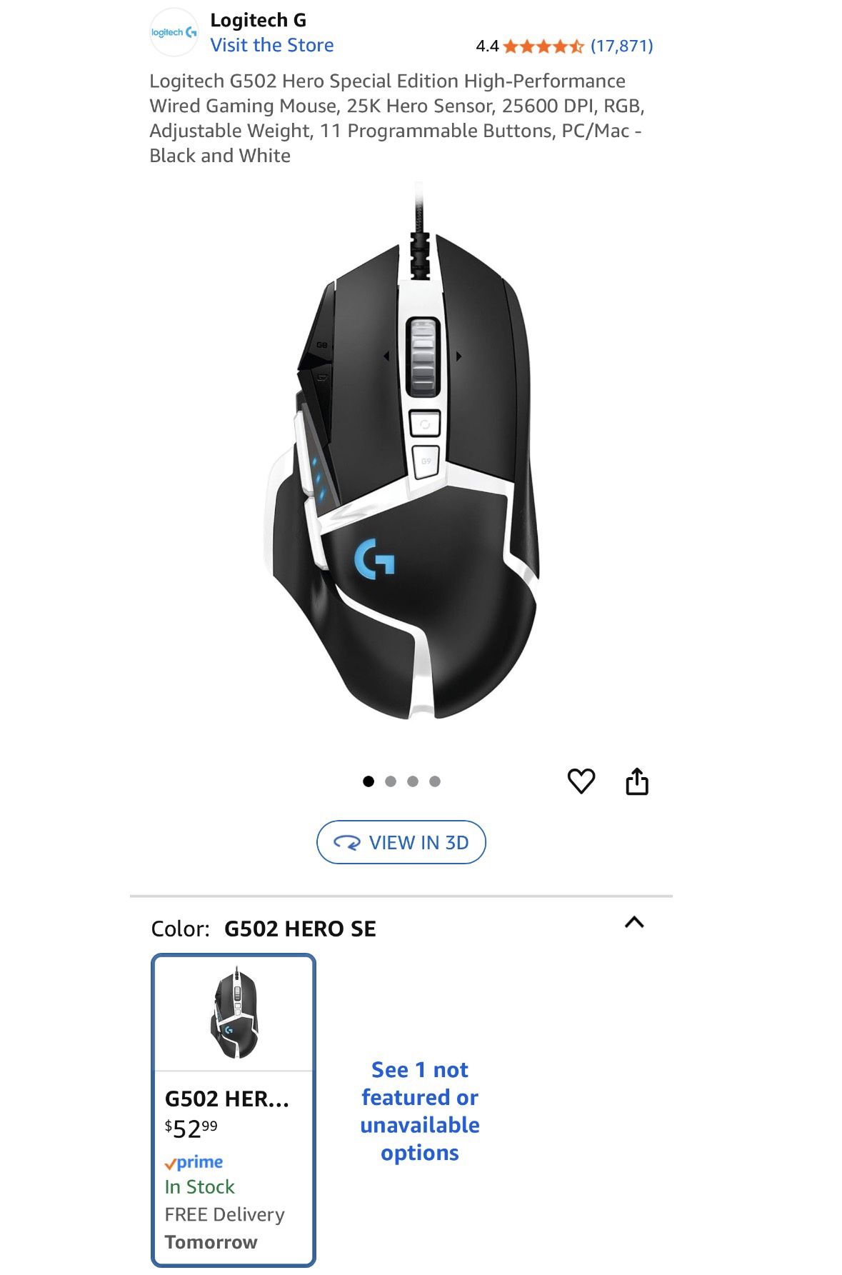 Logitech Logitech G502 Hero SE Wired Gaming Mouse - $35 (Multiple Available)