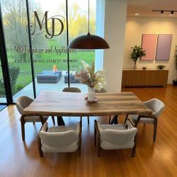 Live-Edge Dining Table, Characterized by Natural, Unfinished edges, Mid-Century Modern Tree of Life 