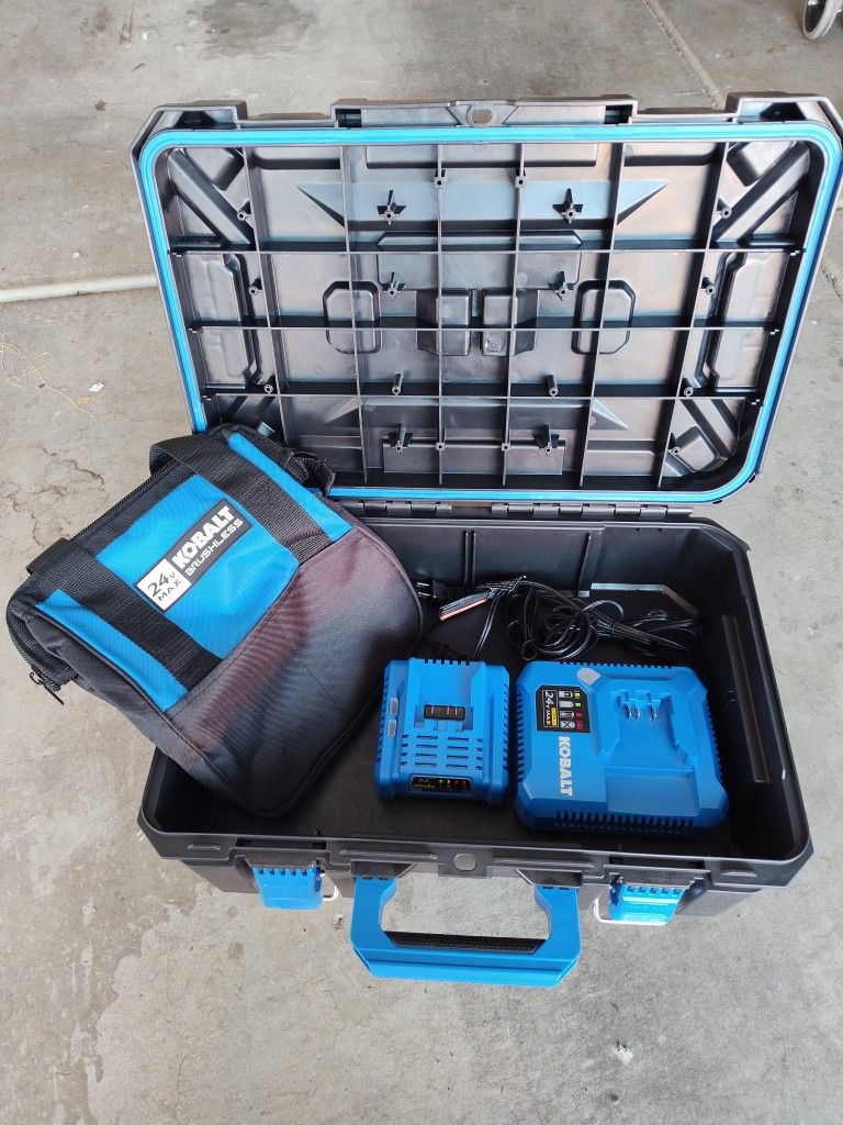 Kobalt tool box with 2 chargers and bag