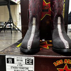 Size 7.5 - Los Altos Burgundy Genuine Stingray Rowstone J-Toe Cowboy Boots 991106