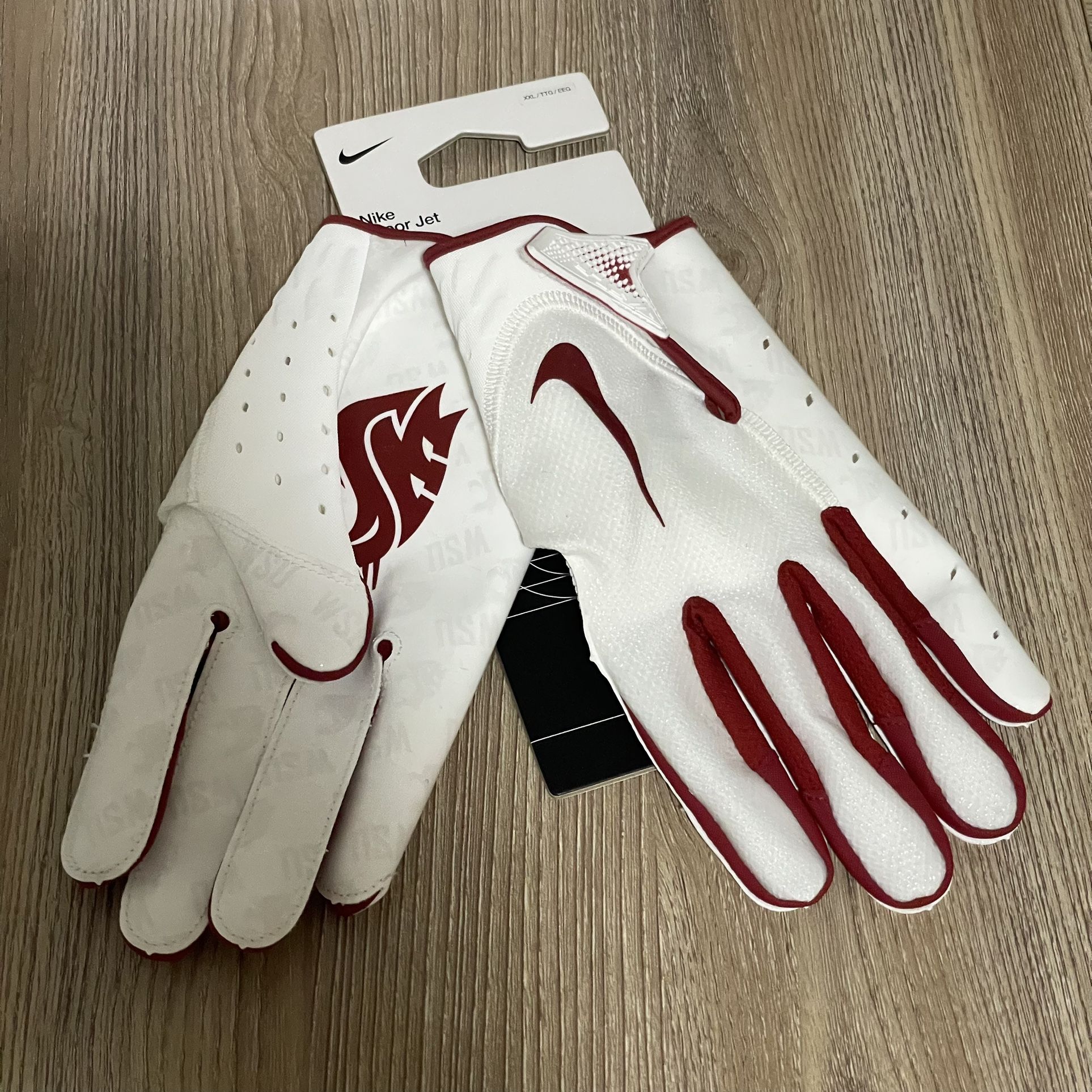 Nike Washington State Cougars Vapor Jet Football White Gloves FN5629-181 Sz 2XL