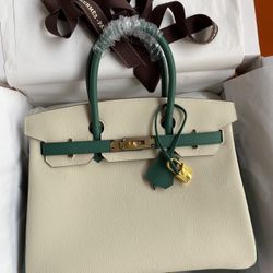 Hermes Litchi Pattern Tote Bag with Lock Buckle - Handheld & Shoulder - 25cm 