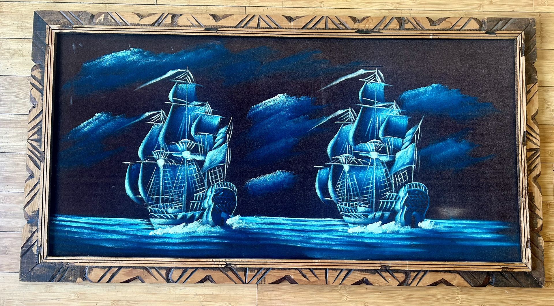 Giant Pirate Ship Velvet Painting 49”x26”