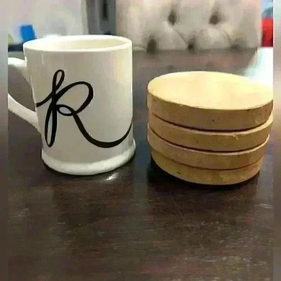 Indigo R Initial  Mug + Marble Coasters - new 