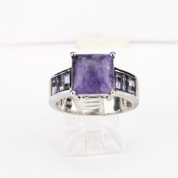 Siberian Charoite Ring 3.75 c  w Iolite in Platinum Overlay Sterling Silver Nickel Free SZ 9