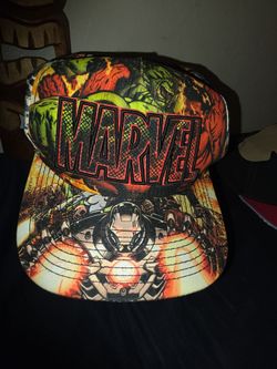 Marvel Iron Man and Hulk Comic Collage Snapback Hat