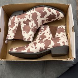 Brown Cow Print Ankle Boots