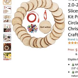 Wood Slices, Lutiore 30 Pieces 2.0-2.4 Inches Natural Wood Slices Craft Unfinished Wood Kit Predrilled with an Alloy Circle and Bells for Arts Christm
