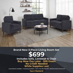 3-Piece Living Room Set – Sofa, Loveseat & Chair