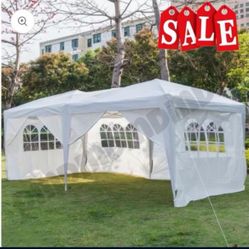 10'x20' Outdoor Party Tent, Large Wedding Birthday Tents for Parties, White Canopy Tent with 6 Removable Si detalla 