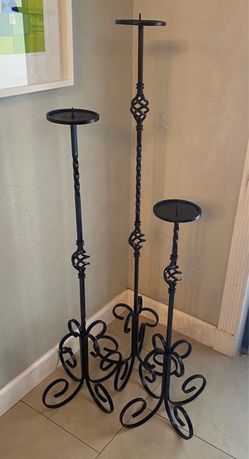 Black Wrought Iron Floor Candelabras Set (3)