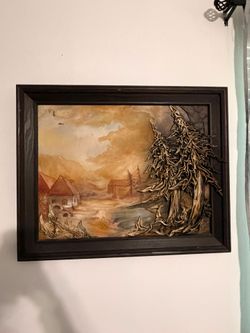 3D Alpine Landscape Painting in Mixed Media on Canvas