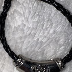 EUC Vintage Brighton Silver & Leather Heart Bracelet 