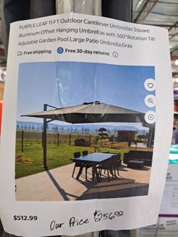 Purple lead 11ft outdoor cantilever umbrella square aluminum offset 360 rotation large