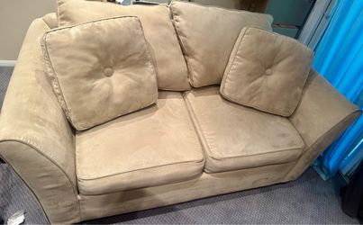 Beige Microfiber Loveseat Sofa