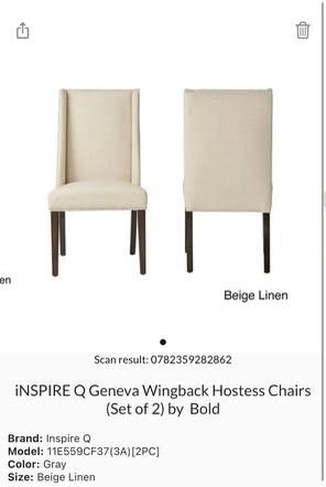 2 Dinner table chairs wingback hostess chairs.