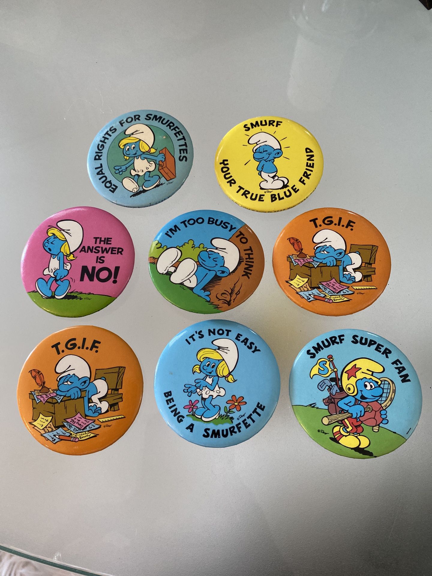 the SMURFS  BUTTON PINBACK Buttons 1980 Peyo Lot Of 8