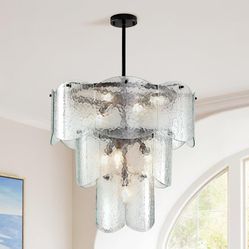  Artistic Tiered Chandelier – Hammered Glass Discs with Black Finish