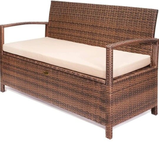 Barton Deck Box w/Seat Cushion Outdoor Patio Storage Bench Shed Cabinet Container Furniture Pools Yard Tools Porch Backyard

