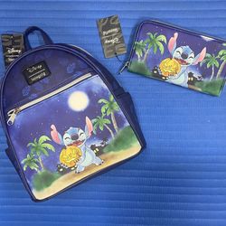 Loungefly Disney Stitch Halloween Mini Backpack and Matching Wallet  - NWT 